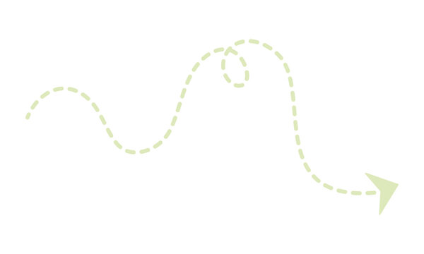 Pale green dashed arrow on white background illustrating wavy movement and direction, suitable for infographics and design concepts.