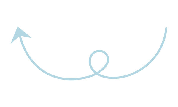 Light blue arrow on whimsical path with loop for direction and progress indication, suitable for graphic design elements.
