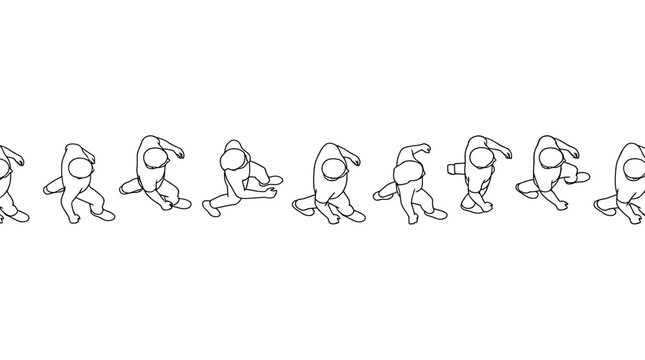 Minimalist walking line art sequence vector illustration, continuous character outline animation frames, simple running movement set