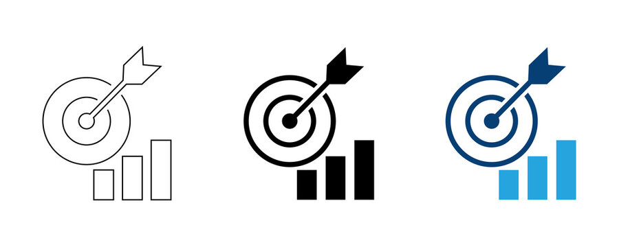 Target arrow icon with rising bar chart graphic element for strategic business goal setting on transparent background.