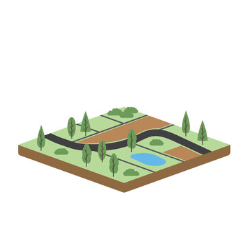 isometric land plot, real estate, property investment, land ownership, residential development and urban planning - vector illustration