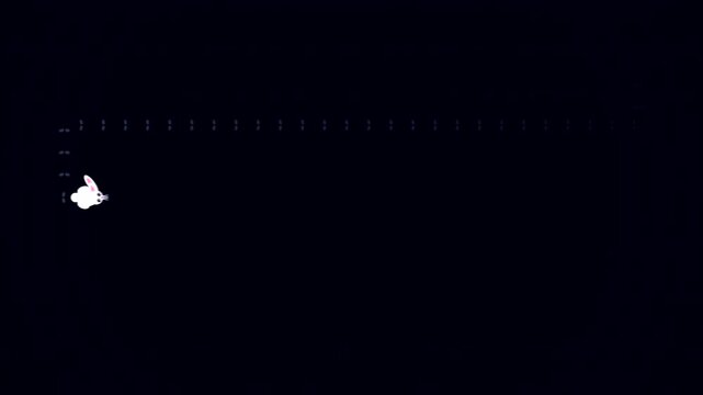 Minimalist white rabbit silhouettes moving on a black background