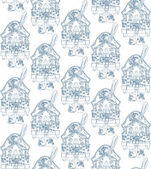Obraz premium Vintage blue New Year's pattern on a transparent background, suitable for packaging, paper, fabric, and wallpaper.