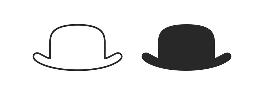 Bowler hat icons in outline and black filled styles, classic gentleman headwear vector illustration