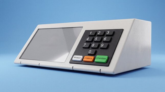 A 3D rendering of a Brazilian electronic voting machine, commonly used for national elections to ensure democratic participation in Brazil.