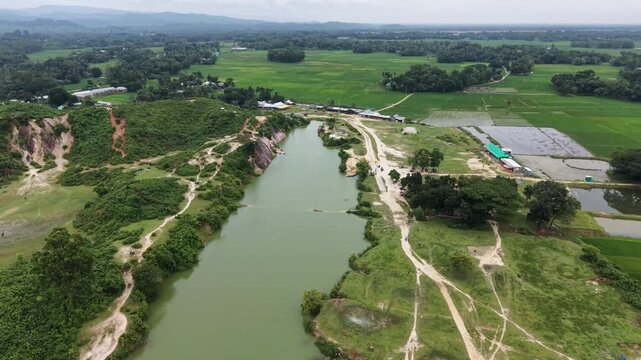 Aerial drone view of Birishiri China Clay Lake
