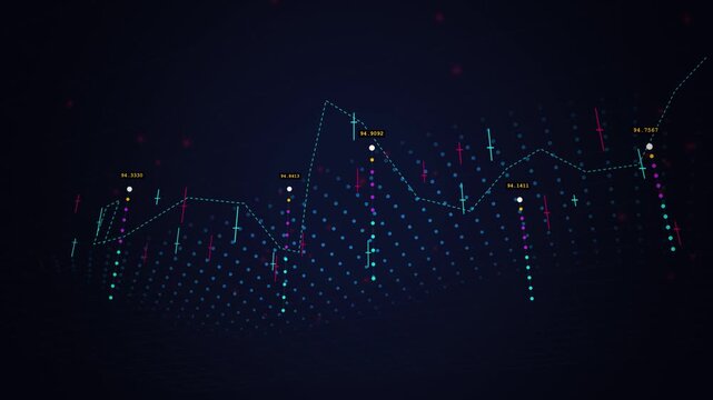 Stock market candlestick chart with glowing financial data graphics on a dark digital background
