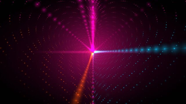 Glowing neon heart tunnel background with glittering light beads, romantic 3d perspective vortex loop for valentine wedding anniversary, 4k digital stage video presentation backdrop displays   