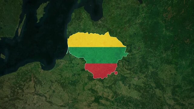 Animated World Map Zooming to Lithuania with National Flag Overlay
