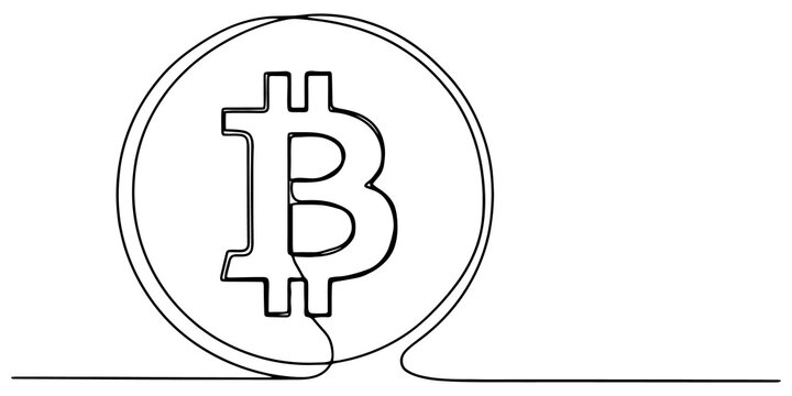 Bitcoin symbol inside circular border continuous line drawing for finance and cryptocurrency investment visual strategies.