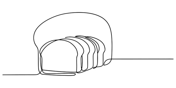 Sliced bread loaf drawing made with single line for bakery branding and food advertisement layouts on transparent canvas.