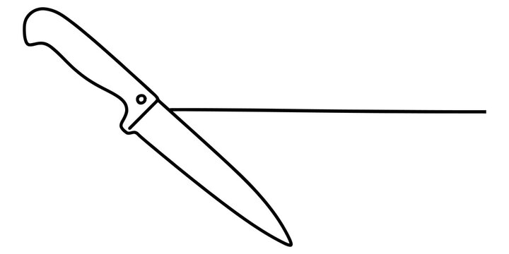 Kitchen knife blade outline black continuous line drawing illustration for cooking chef tool and culinary preparation art.