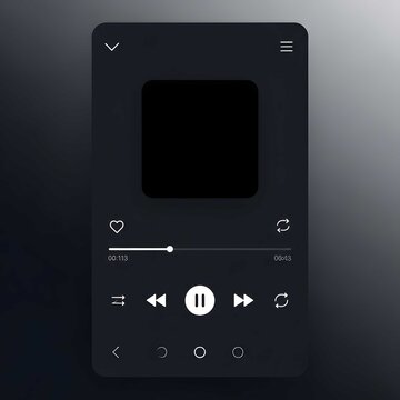 Dark mode music player interface with playback controls and progress bar and design