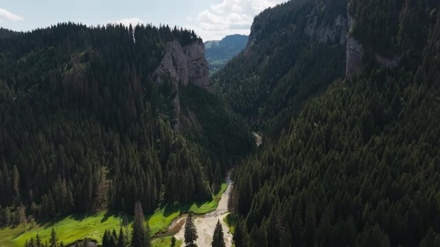 Gravel Riverbed Winding Between Zanoaga Cliffs