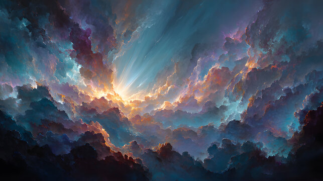 Bright Light Beam Emerging From Darkness in an Abstract Representation During Twilight Hours