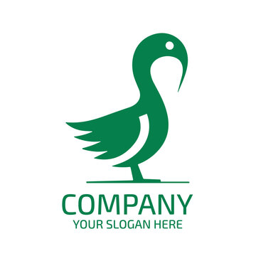 Minimalist green bird logo design template for business branding featuring an abstract avian silhouette with clean lines and placeholders for your company name and slogan text