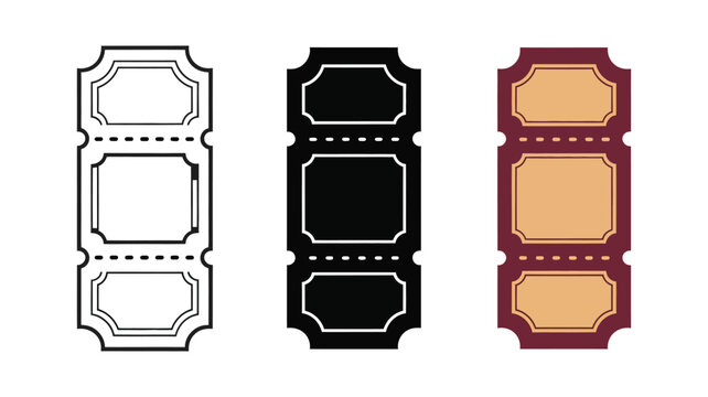 Set of vintage style blank admission tickets in different colors and outline variations isolated on white