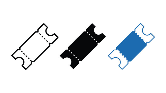 Set of three ticket icons featuring outline solid and colorful styles