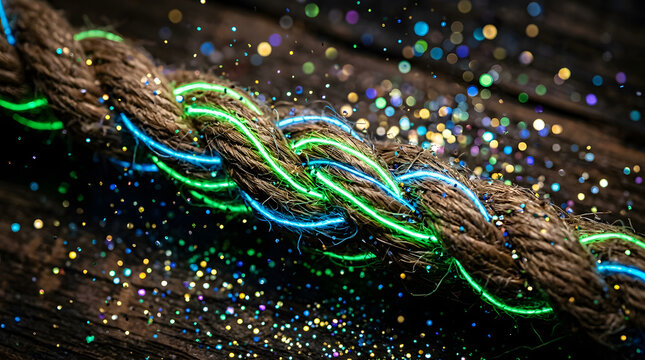 Abstract Rope with Glowing Neon Lines, Digital Art for Marketing, Logo Design, Vector Background and Futuristic Concepts