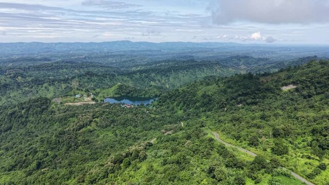 Drone shot of Boga Lake landscape under blue sky