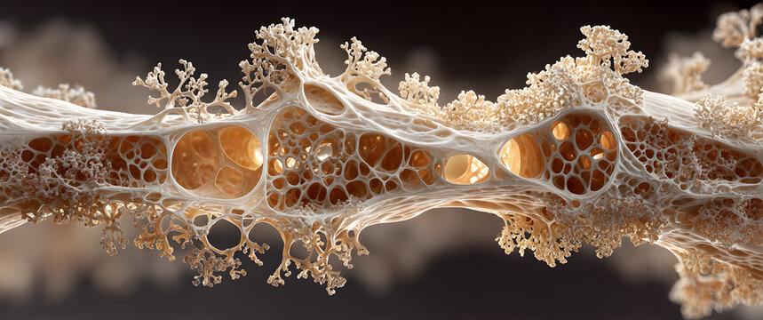 3D cross-section of human bone structure with varying density. Comparison of healthy bone, osteopenia, osteoporosis. Porous trabecular tissue anatomy, skeletal system, medical education, healthcare