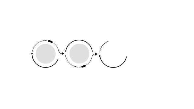 Minimalist process flow infographic animation with circular progress indicators and sequential steps