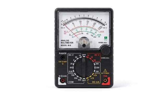 Detailed analog multimeter device isolated on pure bright clean white background
