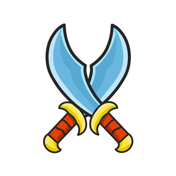 Crossed scimitar swords vector illustration isolated on white background.