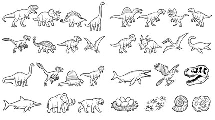 Dinosaur educational line art vector illustration set © Asanur