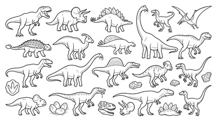 Dinosaur educational line art vector illustration set © Asanur