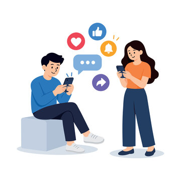 Social Media Engagement and Digital Communication with People Using Smartphones Vector Illustration