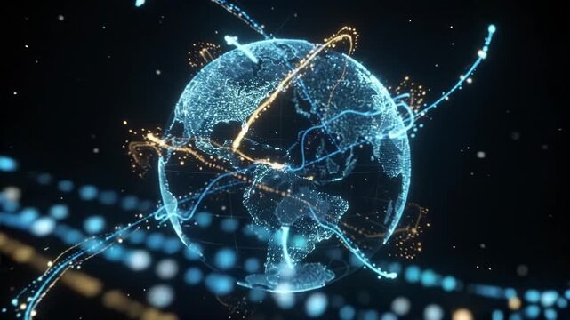 Digital Earth Globe with Glowing Data Particles for Connectivity