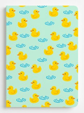 Bright Yellow Ducks on Blue Background Notebook Pattern