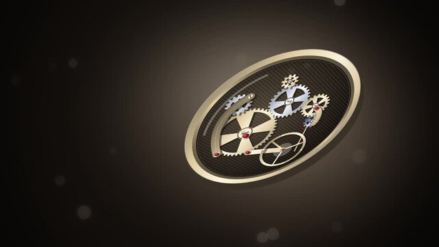 Mechanical watch movement tilted under sapphire glass seamless loop
