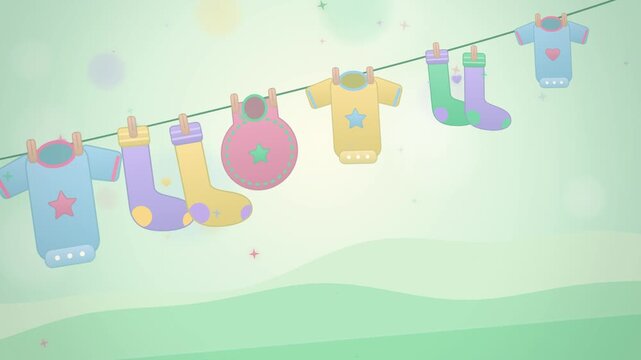 Mint baby bodysuits and socks on a clothesline seamless loop