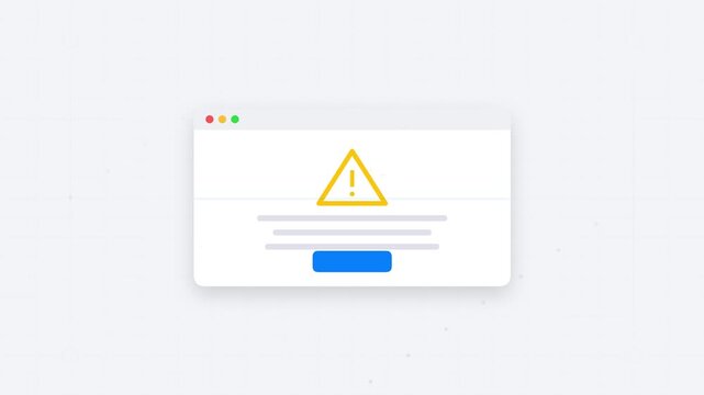 System Alert Pop Up Window with Yellow Warning Icon and Blue Button Animation. Creative Digital Error Notification Loop for Software and Interface Design.