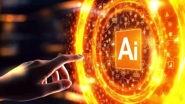 AI Artificial intelligence, Machine learning, Big data analysis and automation technology in business and industrial manufacturing concept on virtual screen.