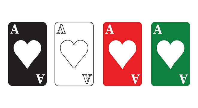 Ace of hearts playing cards in four color variations