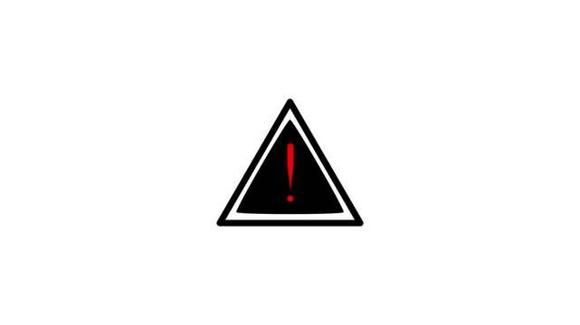 Animated warning sign icon in black triangle with red exclamation mark for system error alert, danger notice, caution signal, security risk indicator, attention UI status navigation loop animation