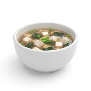 Delicious miso soup in a white bowl appetizing japanese cuisine isolated on white background