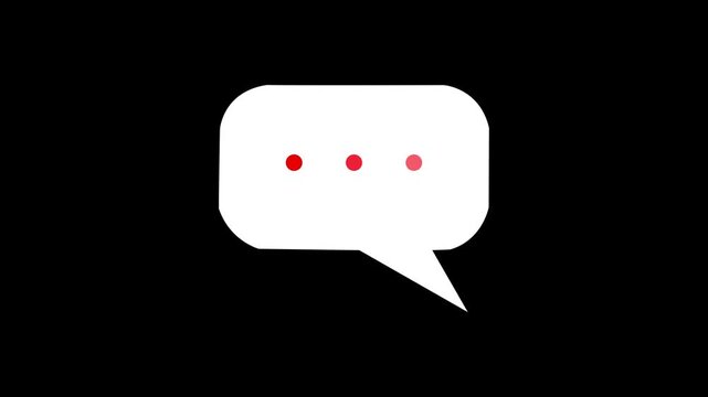 Animated white speech bubble icon with pink typing dots for chat message, live customer support, feedback dialogue, online communication, messaging UI interface navigation status loop animation