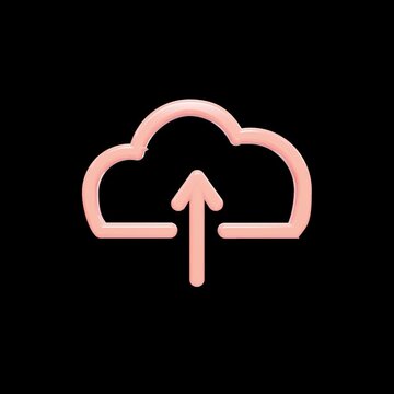 A neat 2x2 grid of glowing pink cloud upload icons on a sleek black background, repeating and looping seamlessly as digital internet symbols representing cloud storage and data syncing operations.