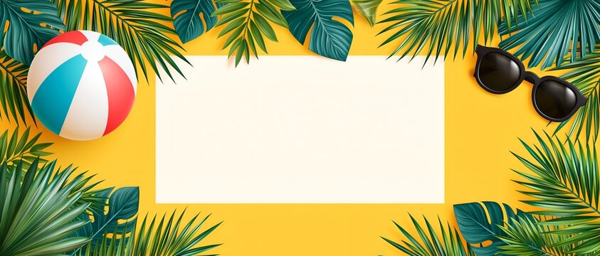 Tropical summer theme with green leaves