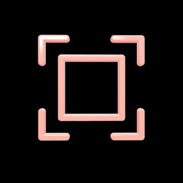 Minimalist HUD interface overlay elements with glowing pink squares and corners scaling symmetrically on a dark background in motion graphics loops.