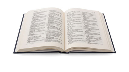 Fototapeta premium Open dictionary with text pages during studio lighting isolated on transparent background