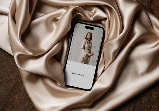 Elegant Smartphone Screen Template with Silk Textile Folds