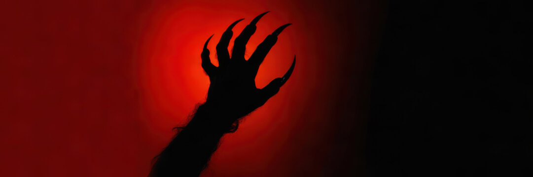 monster claw hand silhouette in red spotlight horror