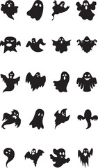 Obraz premium Spooky Halloween Ghost Silhouette Character Vector Icons Set