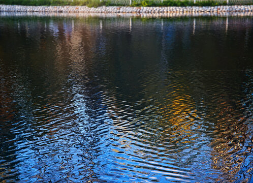 Small ripple on the surface of autumn lake backdrop