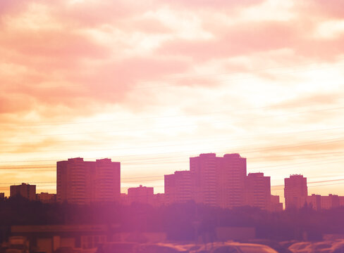 Sunset at parking lot bokeh background
